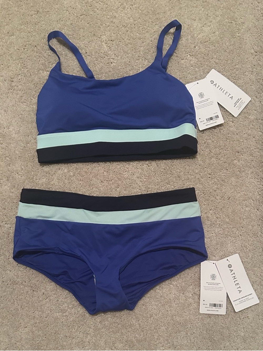 Woman’s Athleta Coastline Swim Boyshirt (Medium) and Bikini Top D-DD NWT Blue